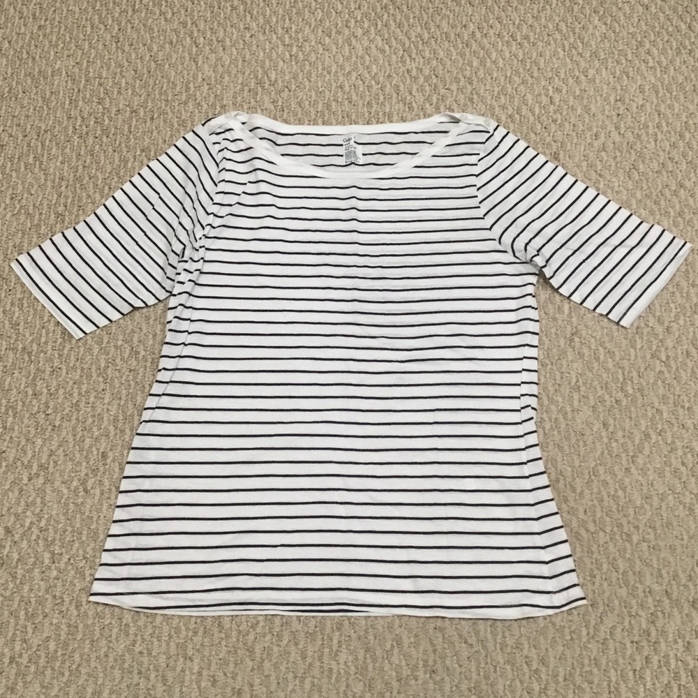 GAP Women’s Striped Boat Neck Tee (Black/White)